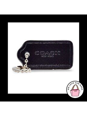 1.5" COACH NEW YORK Gray Patent Leather Nickel Fob Bag Charm Keychain Hang Tag